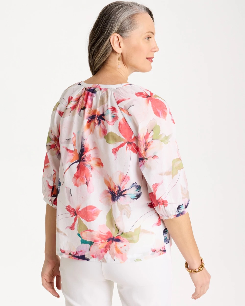 Chico's Discount Calypso Coral Cotton Voile Croix Collage Blouse