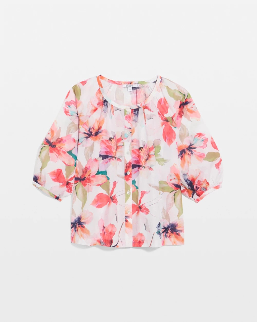 Chico's Discount Calypso Coral Cotton Voile Croix Collage Blouse