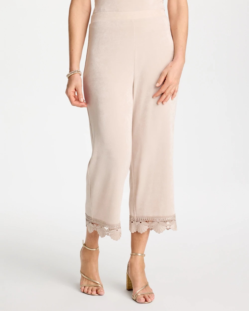 Chico's For Sale Smokey Taupe Travelers™ Lace Trim Cropped Pants
