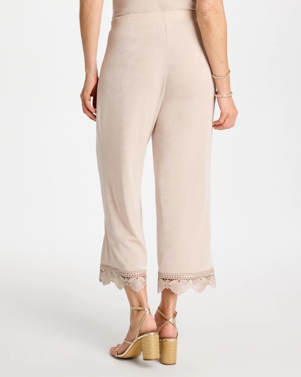 Chico's For Sale Smokey Taupe Travelers™ Lace Trim Cropped Pants