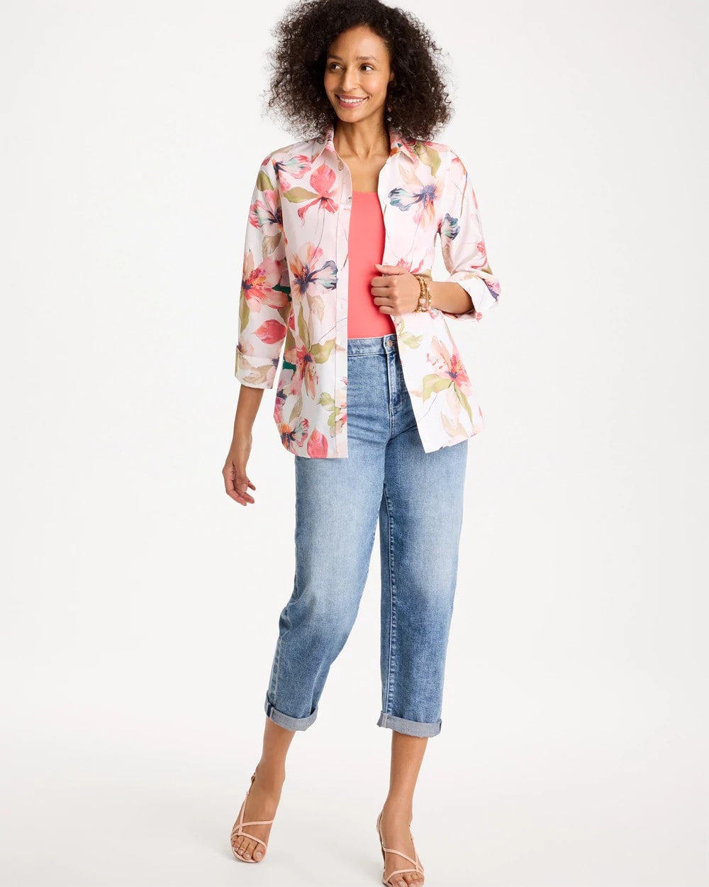 Chico's Online Calypso Coral No Iron™ Stretch Croix Collage Shirt