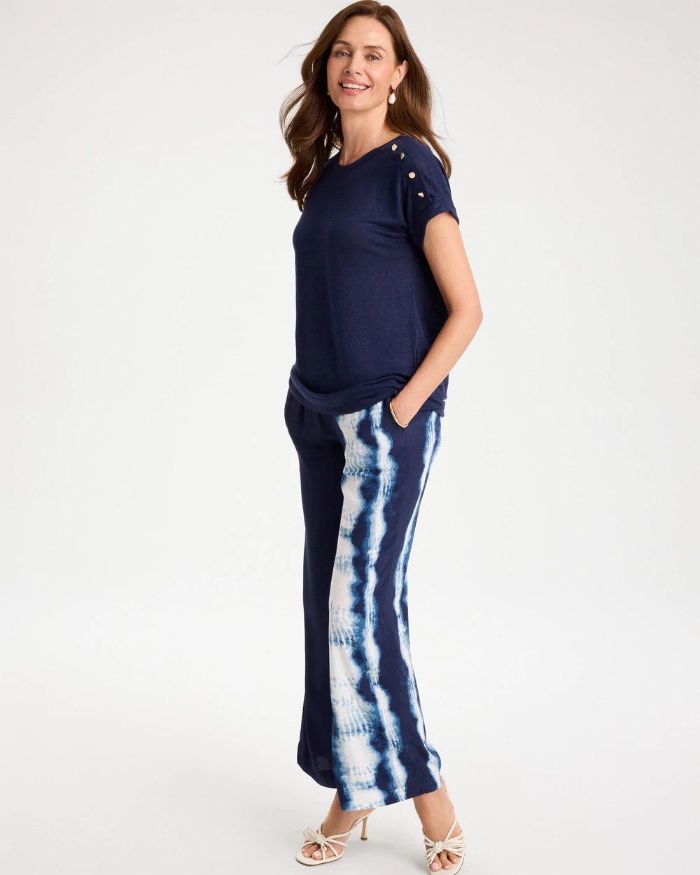 Chico's Discount Passport Blue Linen Button Tunic