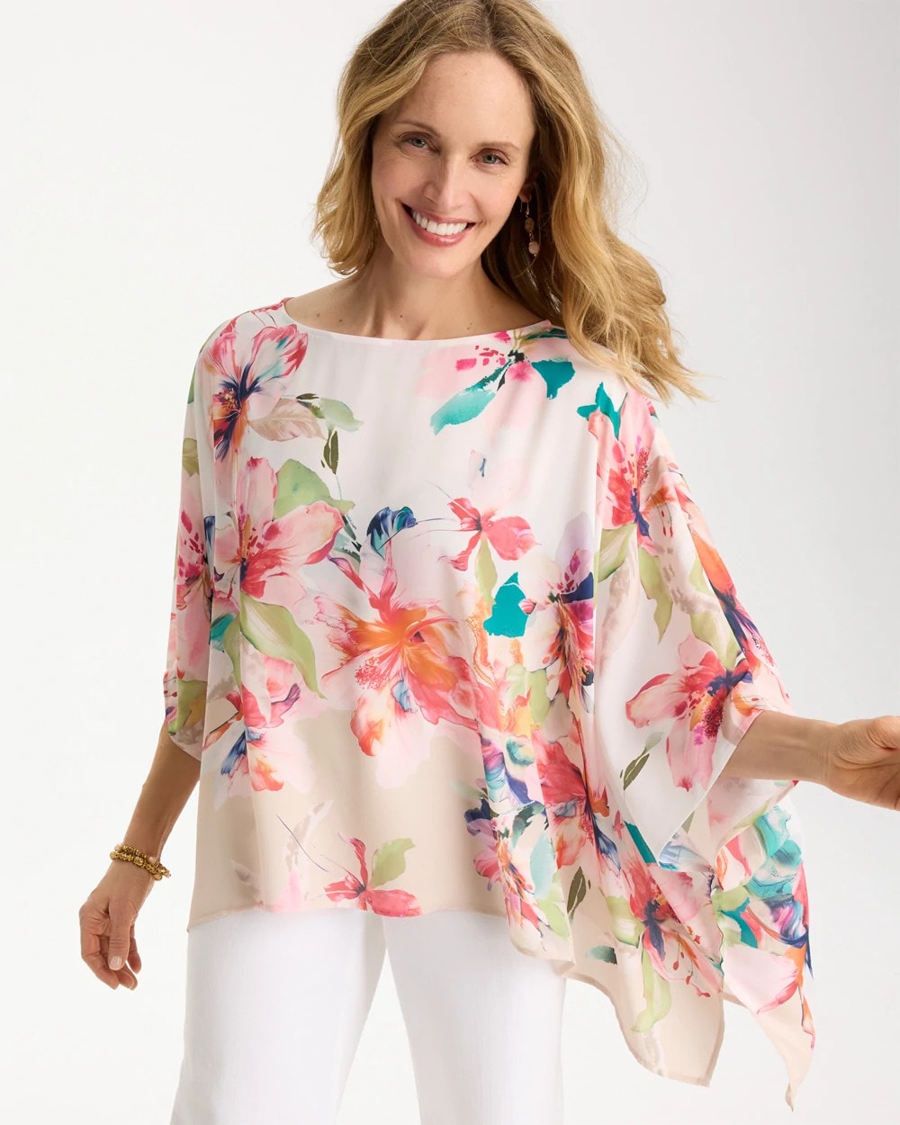 Chico's Sale Calypso Coral Croix Collage Classic Poncho