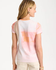 Chico's Outlet Calypso Coral Cotton Stretch Watercolor Cap Sleeve Tee