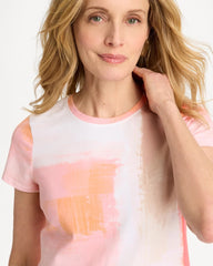 Chico's Outlet Calypso Coral Cotton Stretch Watercolor Cap Sleeve Tee
