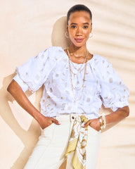 Chico's For Sale Alabaster Cotton Metallic Applique Embroidered Top