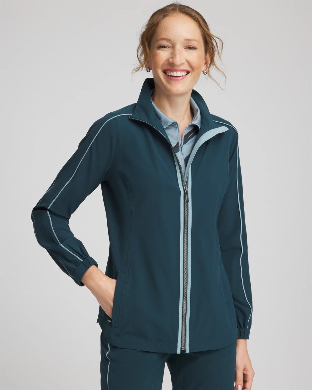Chico's Online Teal Shadow Zenergy® UPF Contrast Jacket