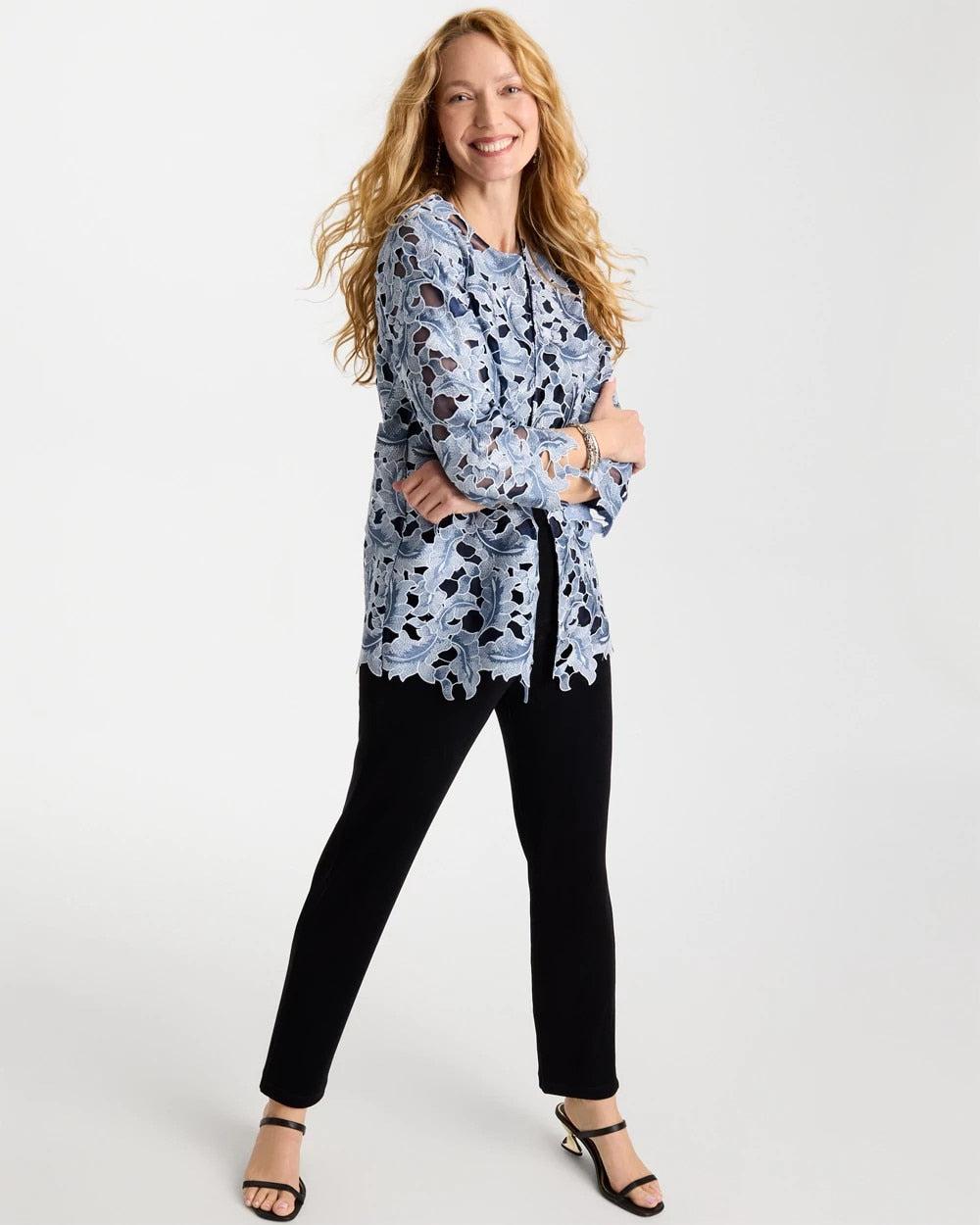 Chico's On Sale Travelers India Ink Travelers™ Collection Contrast Lined Lace Jacket