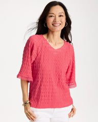 Chico's For Sale Calypso Coral Crinkle Lace Knit Raglan Tee