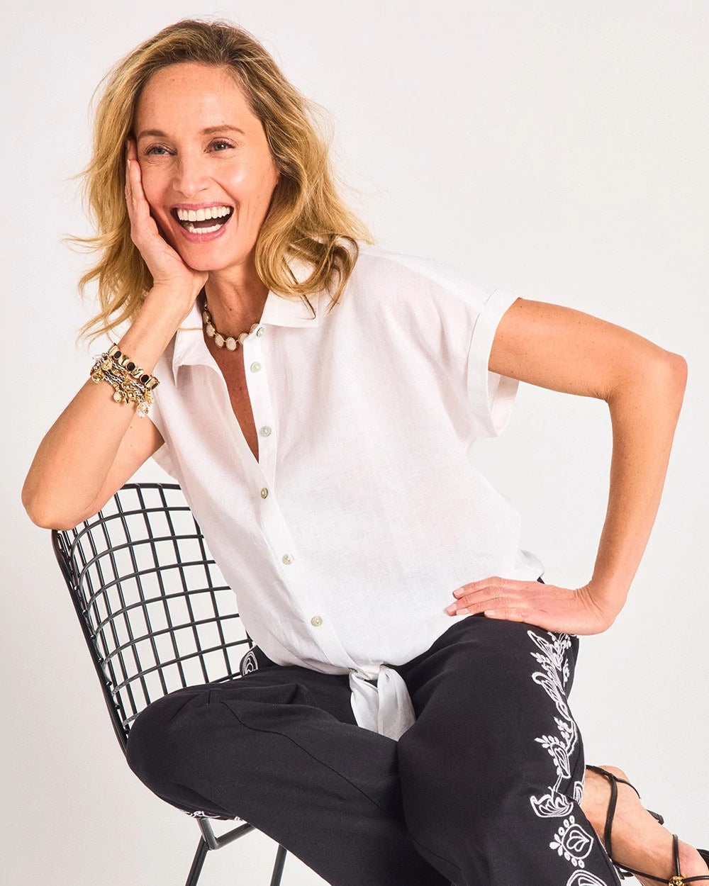 Chico's Online Optic White No Iron™ Linen Tie-Front Cap Sleeve Shirt