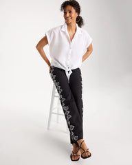 Chico's Online Optic White No Iron™ Linen Tie-Front Cap Sleeve Shirt