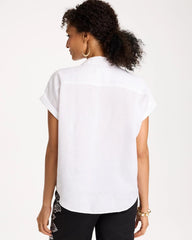 Chico's Online Optic White No Iron™ Linen Tie-Front Cap Sleeve Shirt