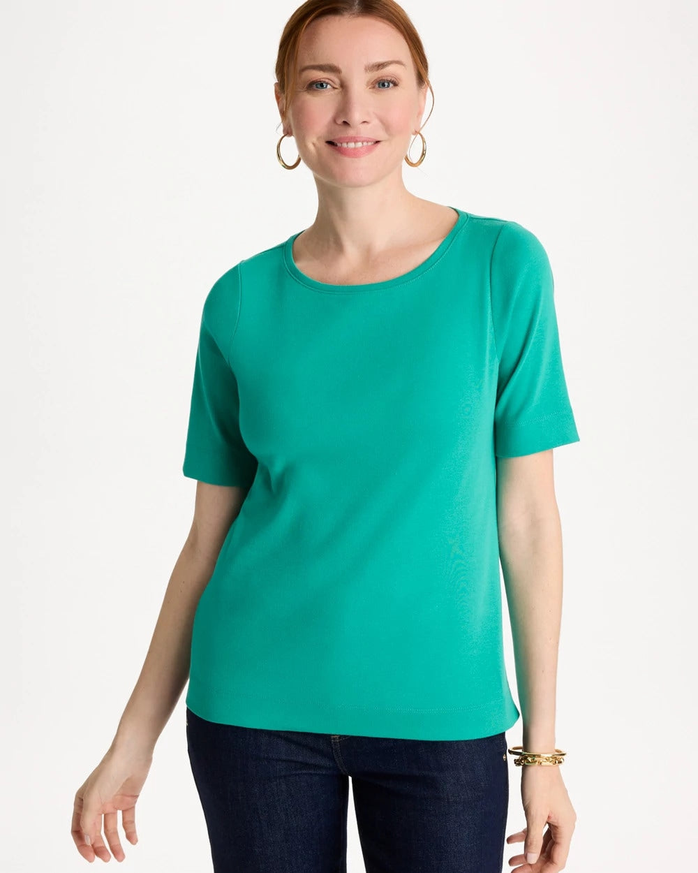 Chico's Discount Topanga Green Pima Elbow Sleeve Tee