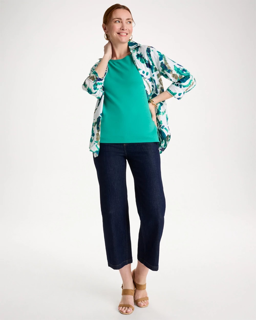 Chico's Discount Topanga Green Pima Elbow Sleeve Tee