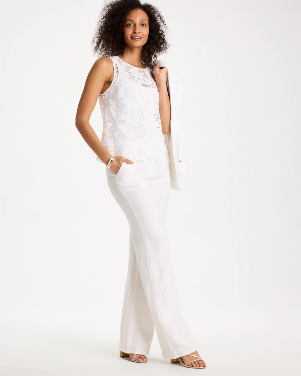 Chico's Sale Alabaster Petal Lace Applique Tank