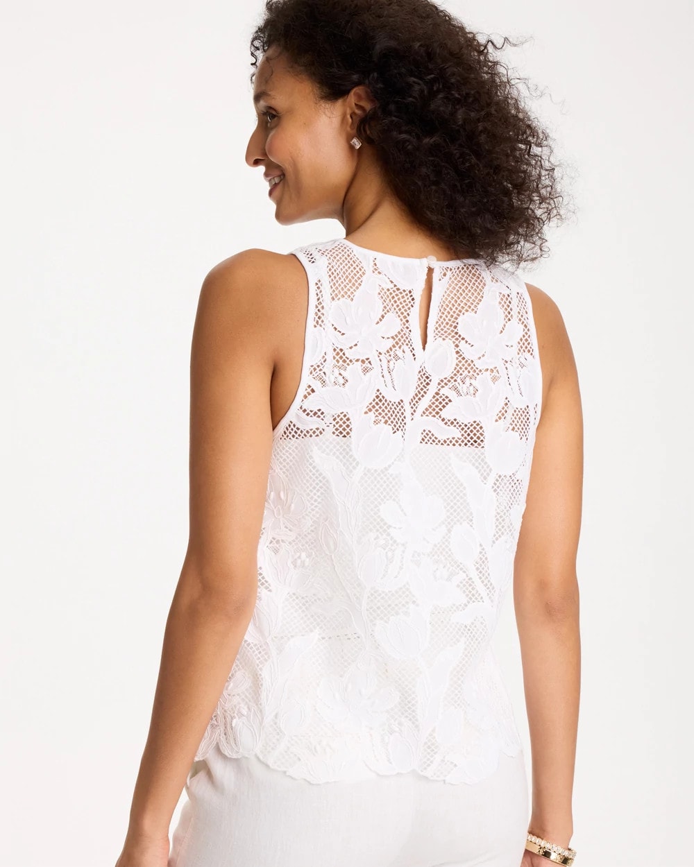 Chico's Sale Alabaster Petal Lace Applique Tank