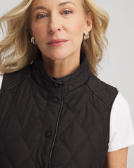 Chico's Outlet Black Rib Trim Quilted Vest