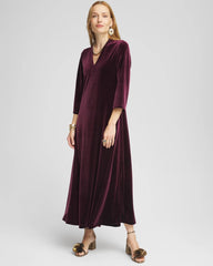 Chico's On Sale Deep Raisin V-Neck Velour Midi Dress