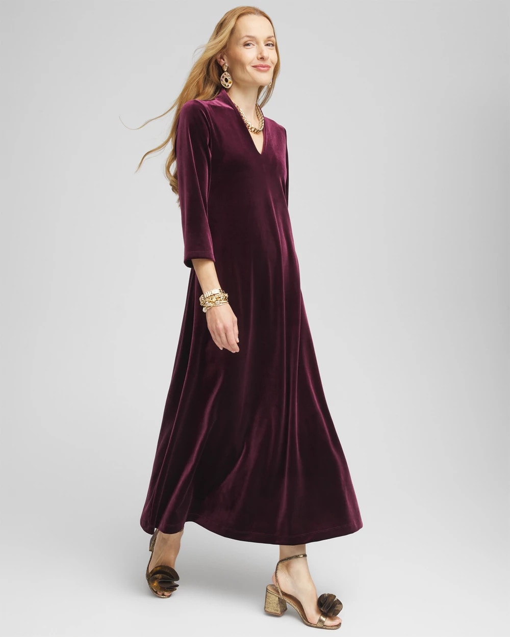 Chico's On Sale Deep Raisin V-Neck Velour Midi Dress