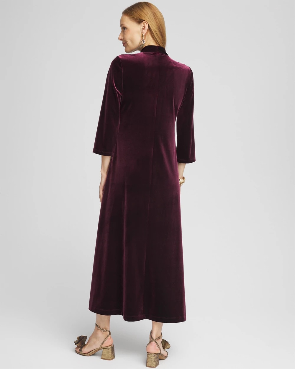 Chico's On Sale Deep Raisin V-Neck Velour Midi Dress