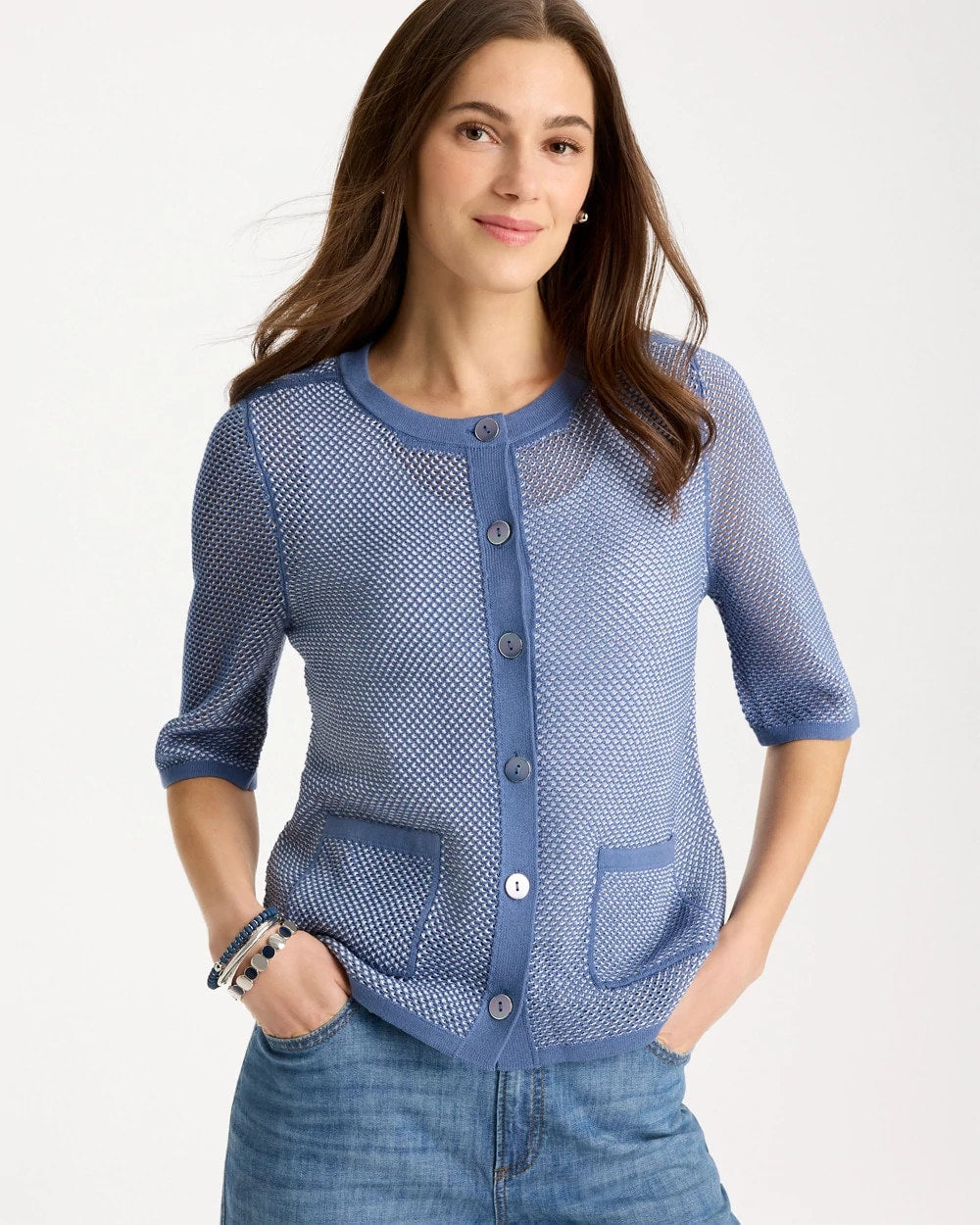 Chico's Sale Blue Haven Mesh Lady Jacket Cardigan