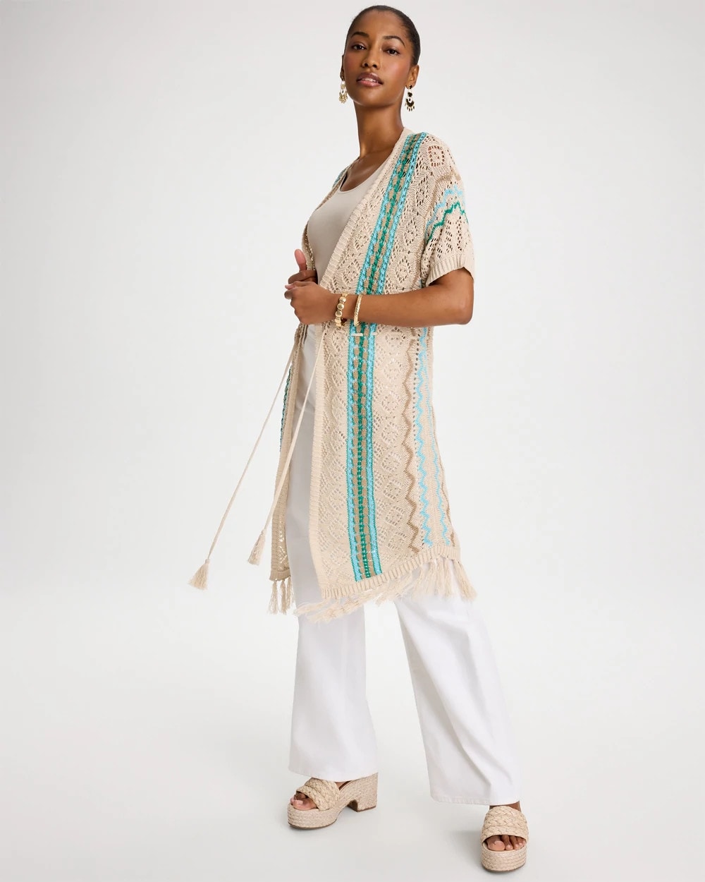 Chico's On Sale Bondi Blue Rainbow Crochet Pointelle Vest