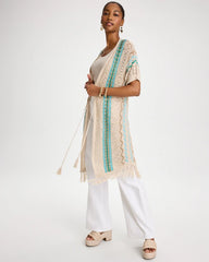 Chico's On Sale Bondi Blue Rainbow Crochet Pointelle Vest
