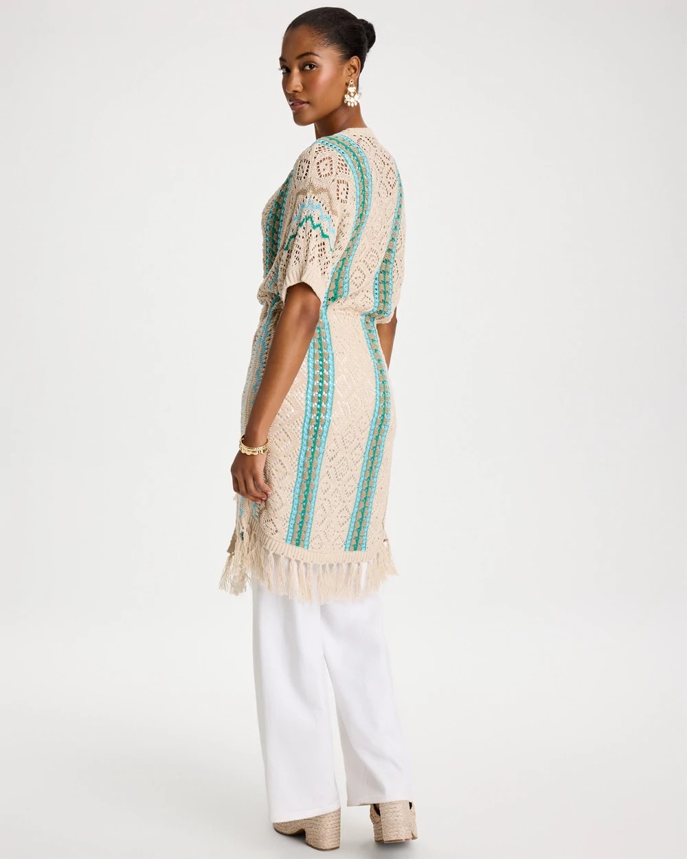 Chico's On Sale Bondi Blue Rainbow Crochet Pointelle Vest
