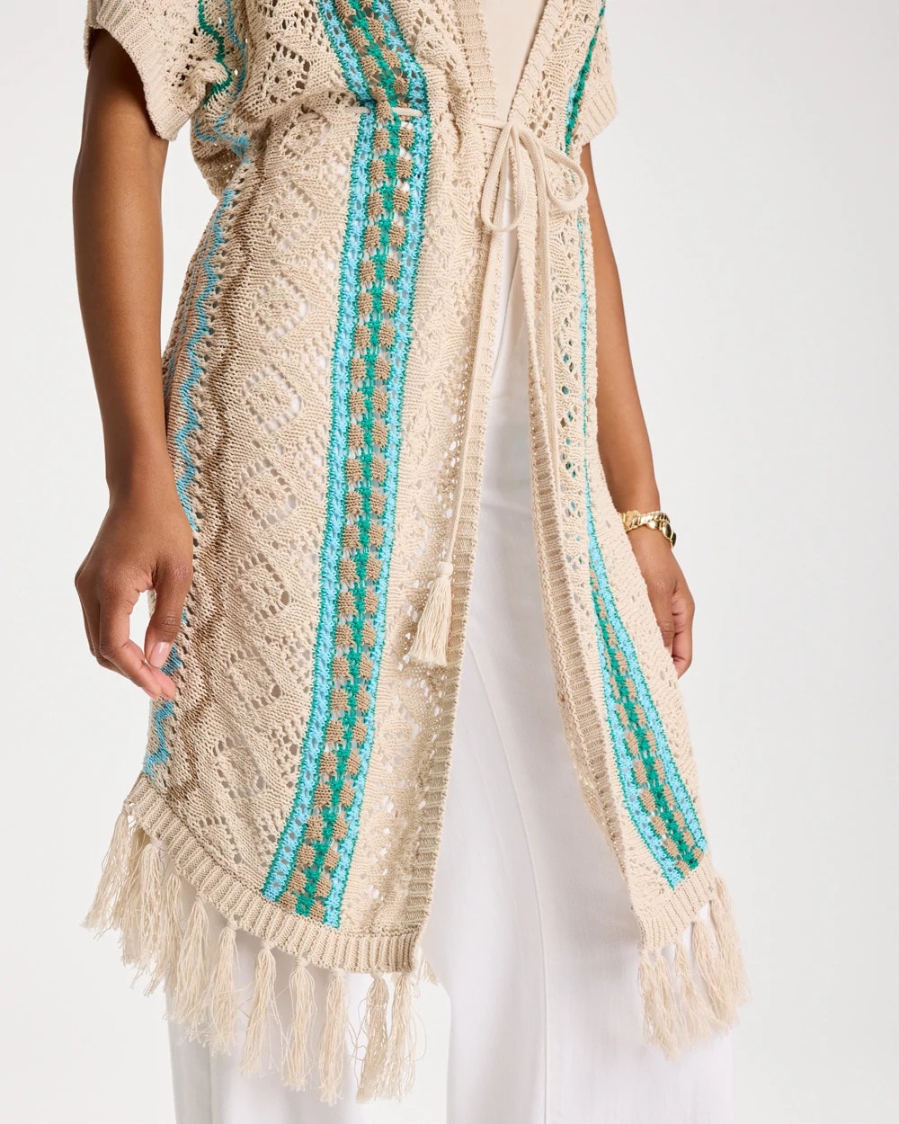 Chico's On Sale Bondi Blue Rainbow Crochet Pointelle Vest