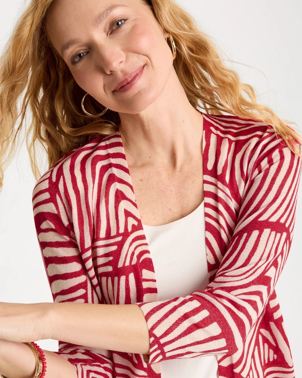 Chico's Online Cherry Lush Geo Summer Romance Cardigan