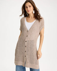 Chico's Sale Smokey Taupe Faucet V-Neck Long Cardigan Vest