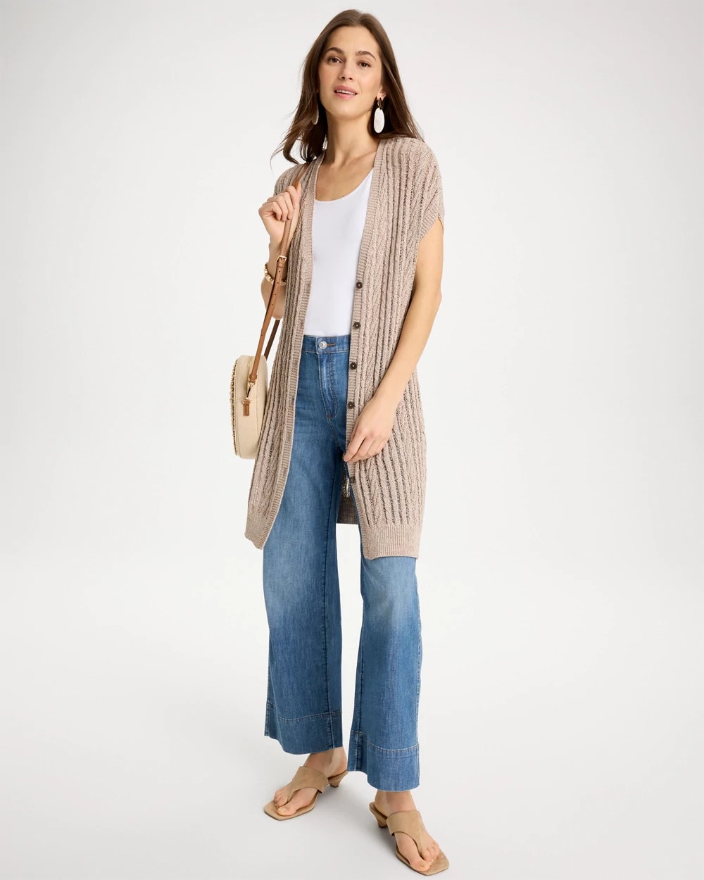 Chico's Sale Smokey Taupe Faucet V-Neck Long Cardigan Vest