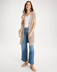 Chico's Sale Smokey Taupe Faucet V-Neck Long Cardigan Vest