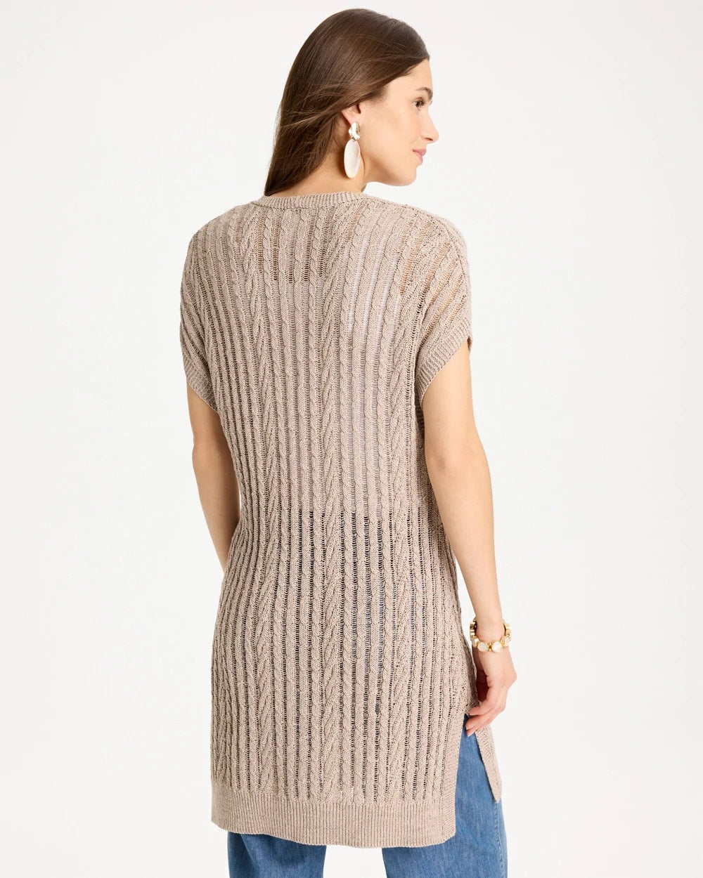 Chico's Sale Smokey Taupe Faucet V-Neck Long Cardigan Vest