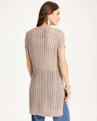 Chico's Sale Smokey Taupe Faucet V-Neck Long Cardigan Vest