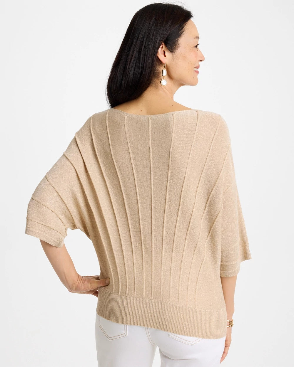 Chico's Outlet Ecru Metallic Pleated Dolman Pullover Sweater
