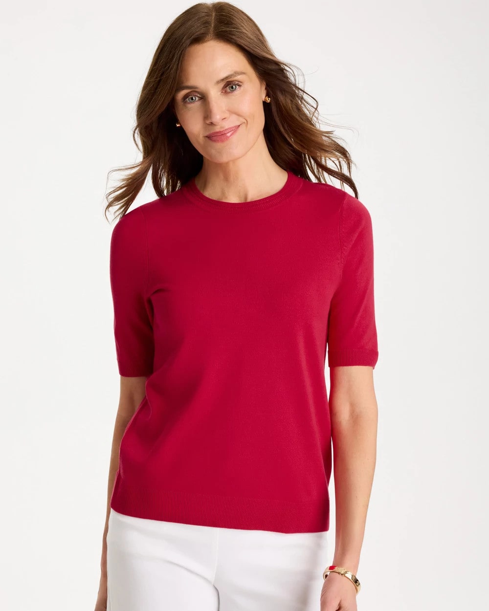Chico's On Sale Cherry Lush Ella Short-Sleeve Sweater