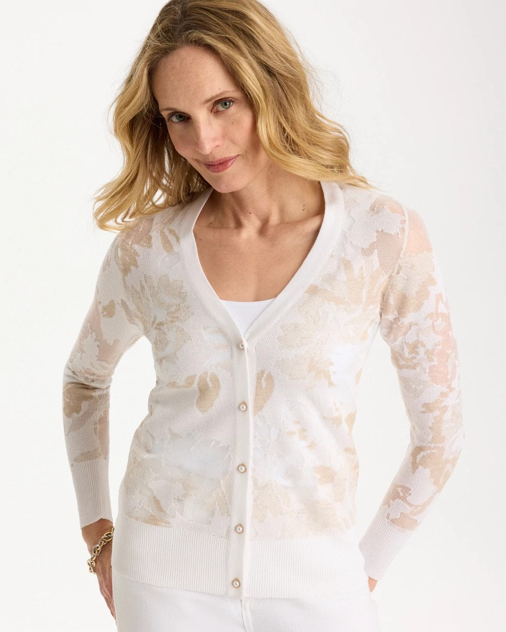 Chico's Online Alabaster Burnout Button-Front Cardigan