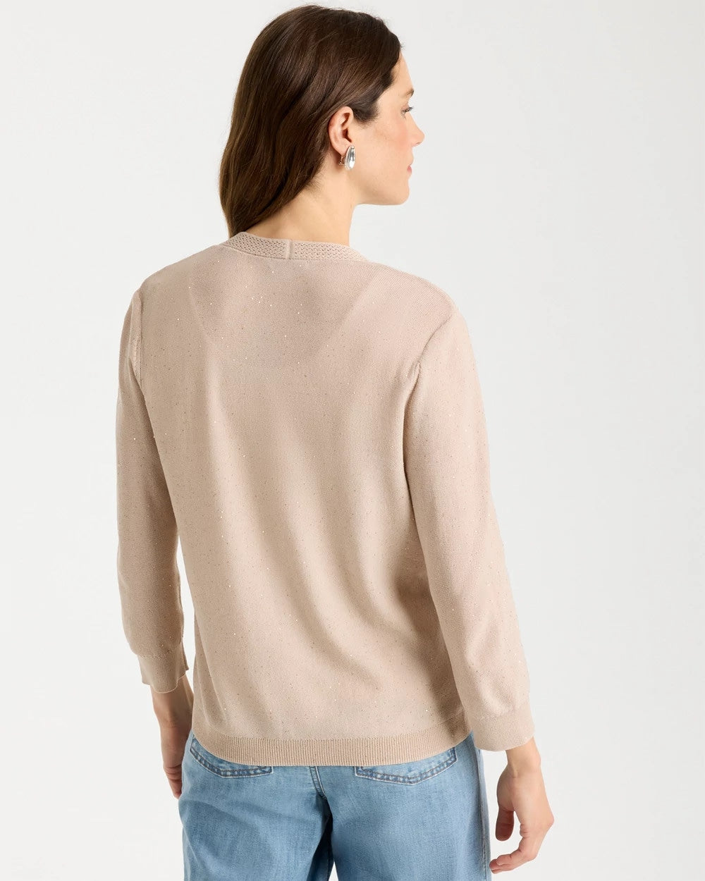Chico's Outlet Smokey Taupe Sequined Summer Romance Cardigan