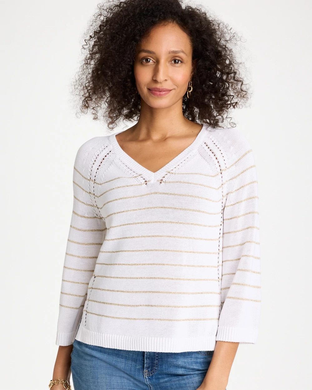 Chico's Online Alabaster Metallic Striped Pullover Sweater