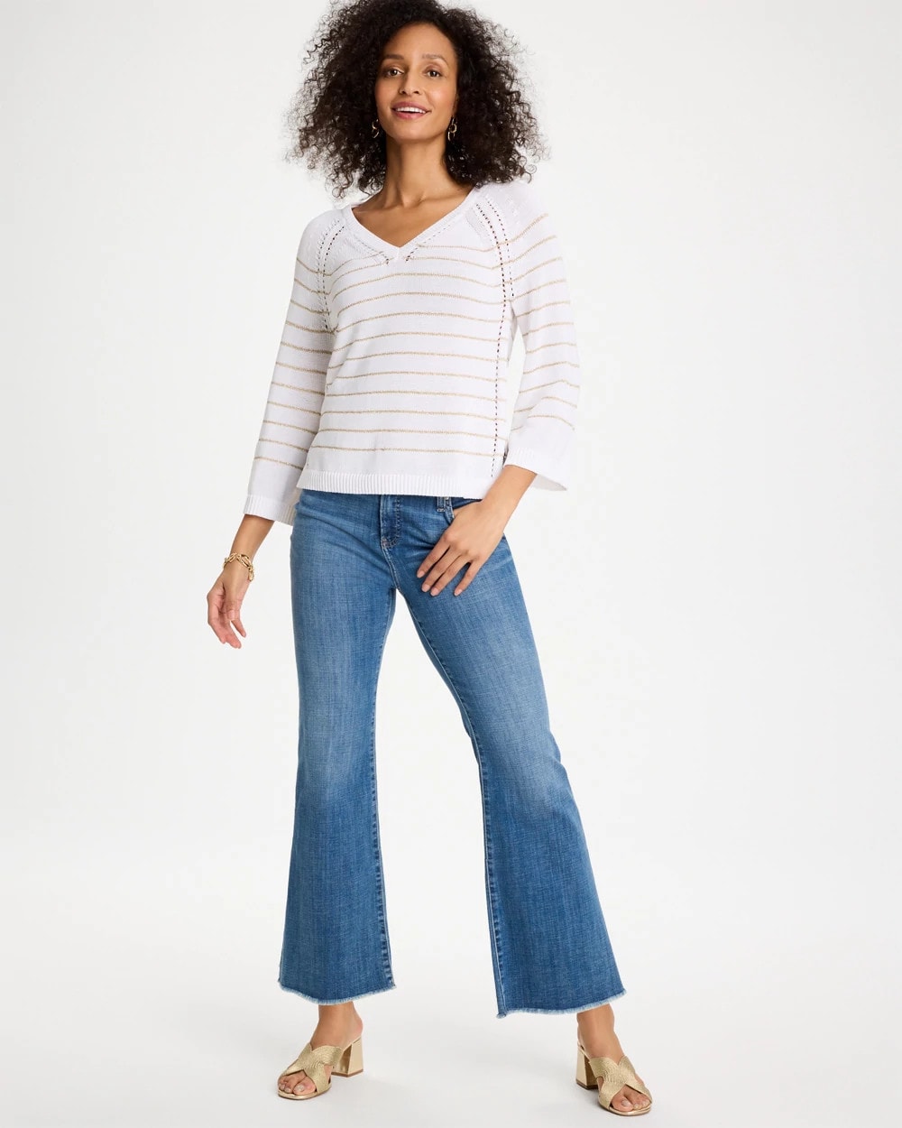 Chico's Online Alabaster Metallic Striped Pullover Sweater