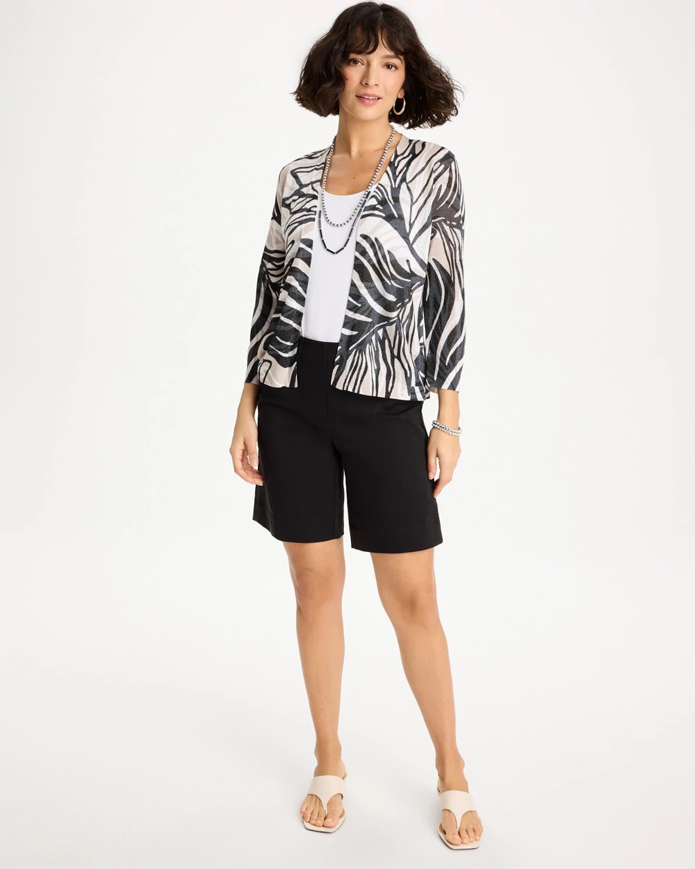 Chico's Discount Black Vacay Leaf Summer Romance Cardigan