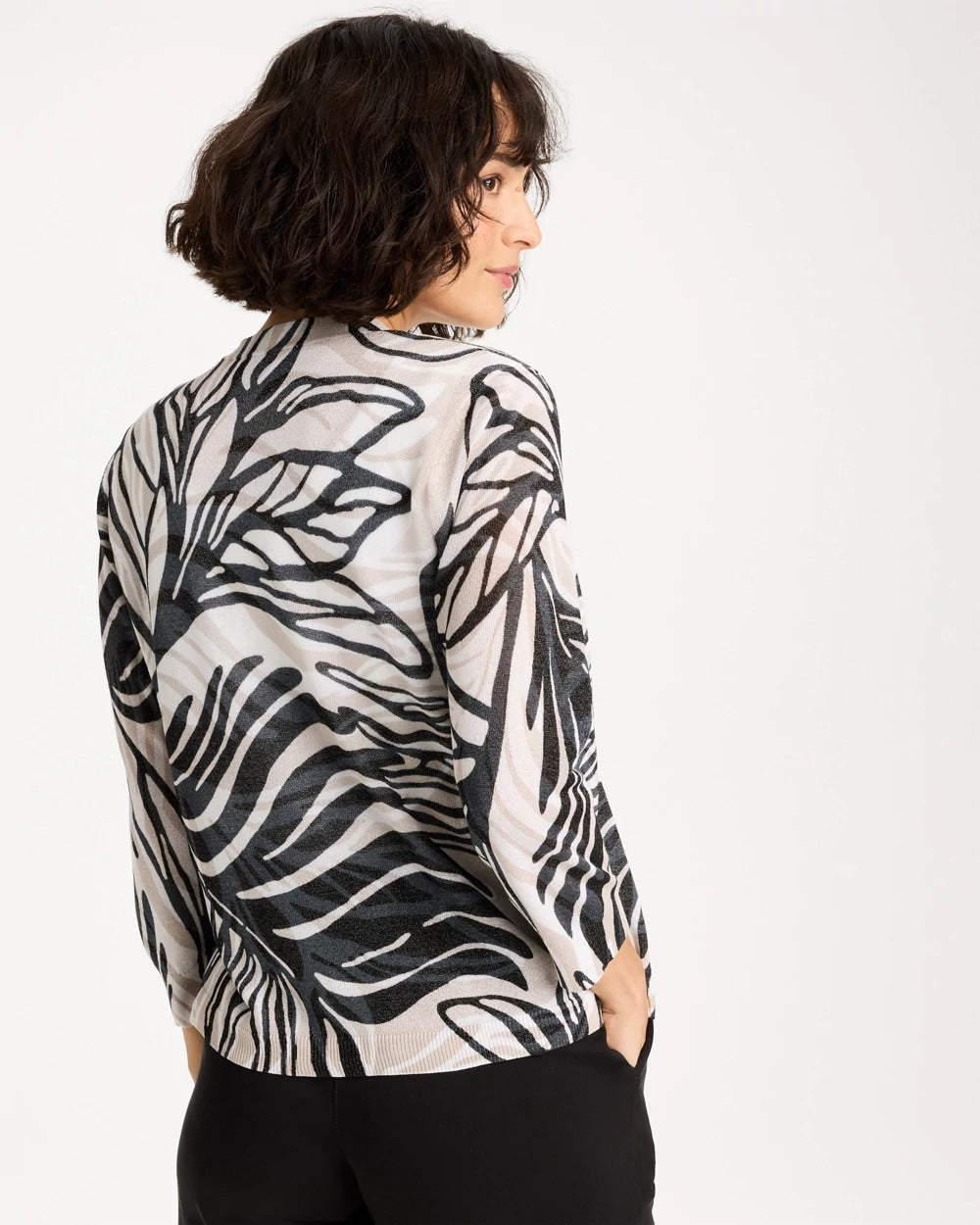 Chico's Discount Black Vacay Leaf Summer Romance Cardigan