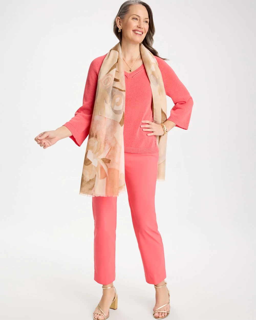 Chico's Sale Calypso Coral Cotton-Blend Pullover Sweater