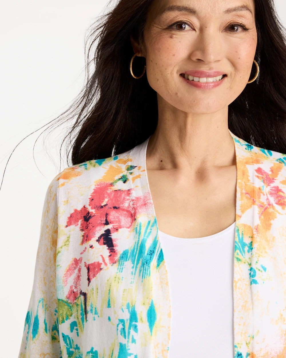 Chico's Online Calypso Coral Printed Summer Romance Cardigan
