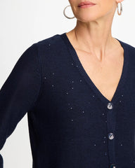 Chico's Sale Passport Blue Stitchy Sequin V-Neck Cardigan