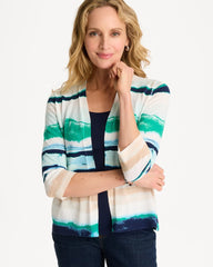 Chico's Outlet Green Clover Grotto Striped Summer Romance Cardigan