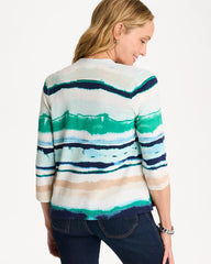 Chico's Outlet Green Clover Grotto Striped Summer Romance Cardigan