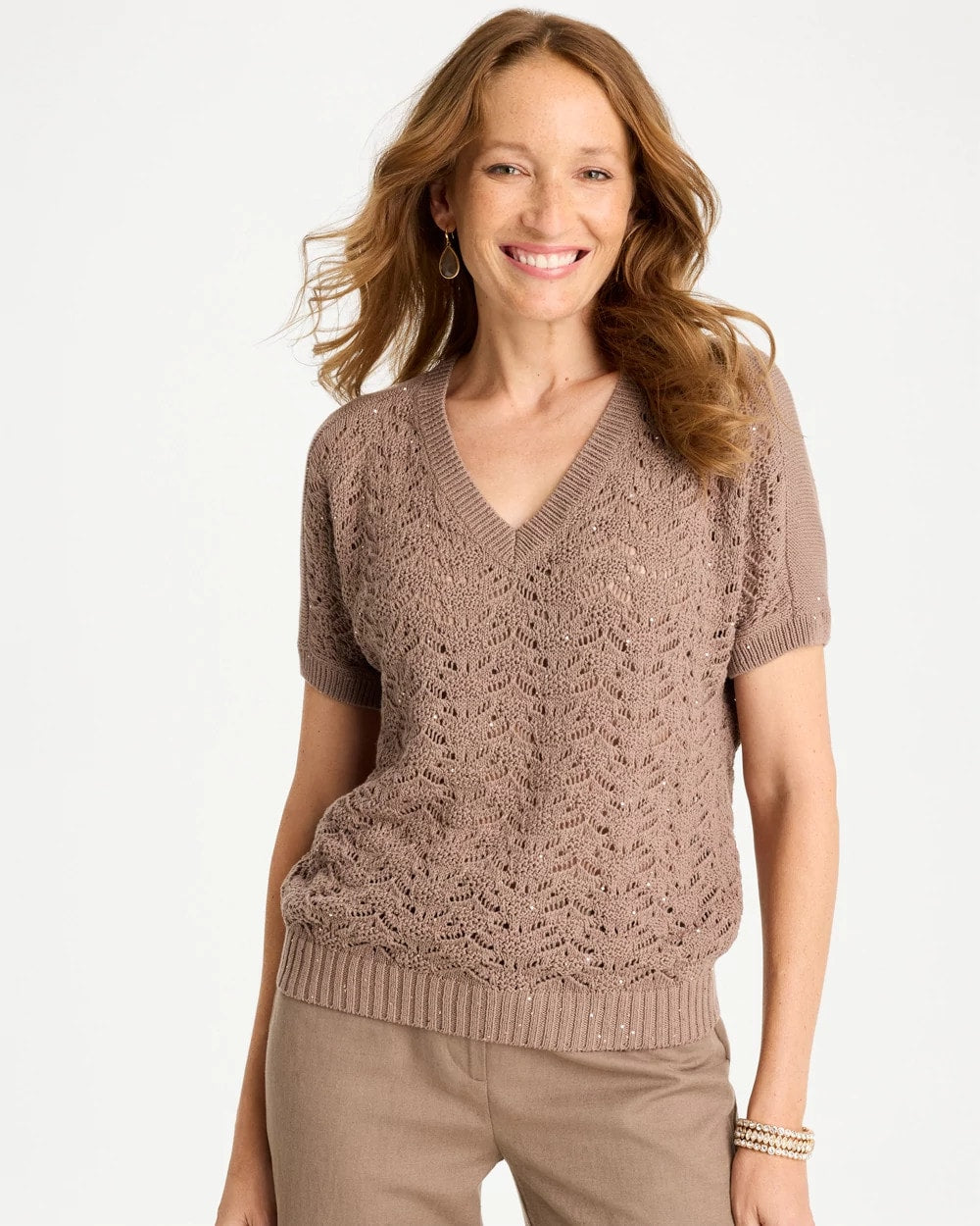 Chico's On Sale Topaz Smoke Sequin Pointelle Pullover