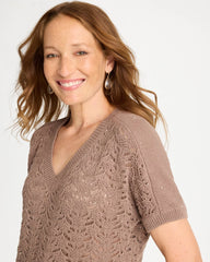 Chico's On Sale Topaz Smoke Sequin Pointelle Pullover